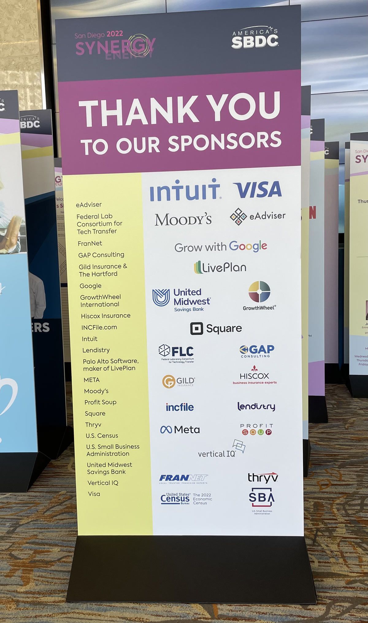 A vertical event banner titled 