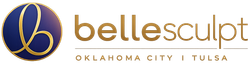Bellesculpt Oklahoma City Tulsa logo with gold circular monogram and navy text