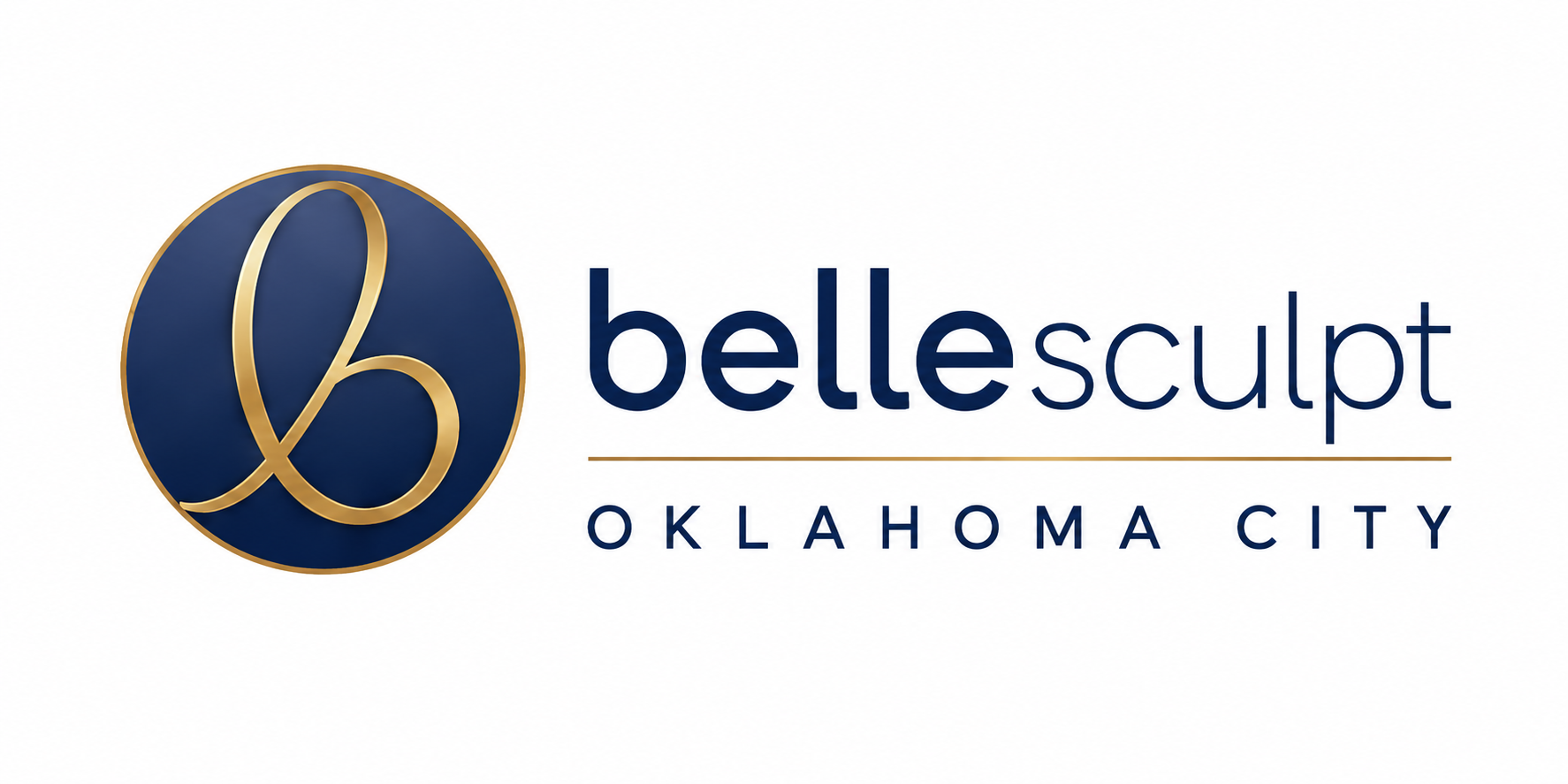 Bellesculpt Oklahoma City logo with blue and gold circular “b” emblem and black text