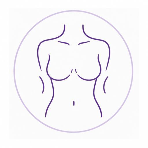 Simple purple line drawing of a stylized female torso with sparkles inside a faint circle