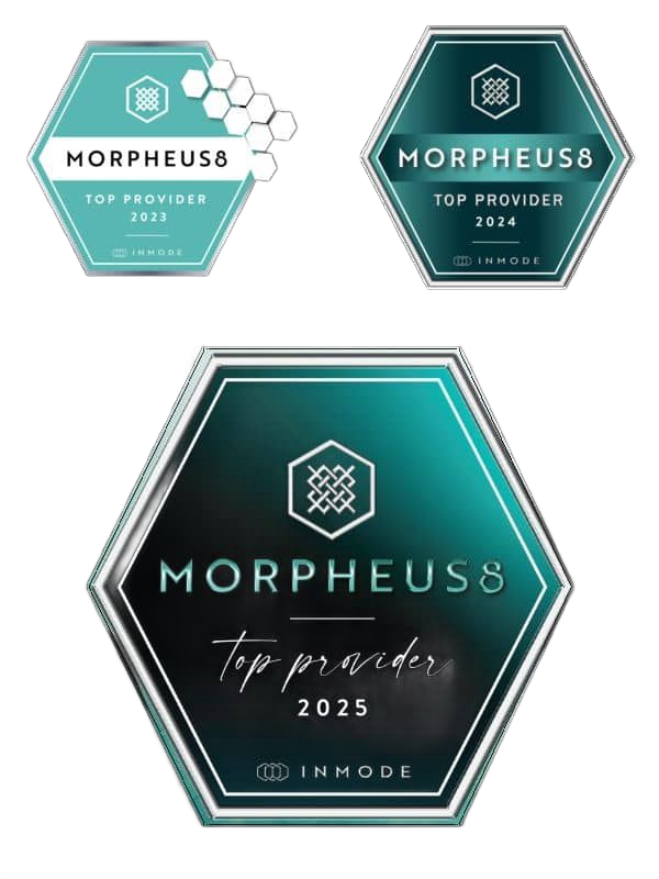 Morpheuss “Top Provider 2025” hexagon award badge in teal and dark green, shown in three awards
