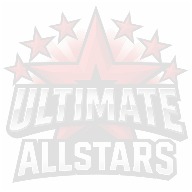 A logo for ultimate allstars with a red star on a white background.