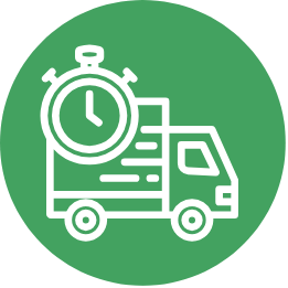 White delivery truck and stopwatch icon on a green circle, representing fast shipping or express delivery