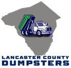 Lancaster County Dumpsters logo with white dump truck over gray county outline