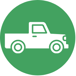 White pickup truck icon on a green circle background