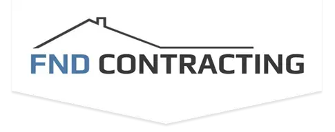 Logo for FND Contracting featuring a roof outline and company name. The FND is blue.