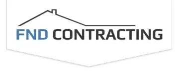 Logo for FND Contracting featuring a roof outline and company name. The FND is blue.