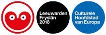 Logo's van Leeuwarden Fryslân 2018 Europese Culturele Hoofdstad in rode, zwarte en blauwe cirkels.