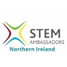 Logo for STEM Ambassadors Northern Ireland. Abstract colorful shape with text