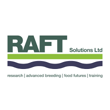 Logo for RAFT Solutions Ltd: green RAFT text over green and blue waves;