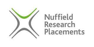 Logo for Nuffield Research Placements: gray and green geometric shape next to text.