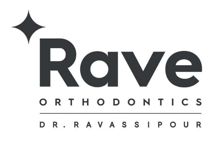 A black and white logo for rave orthodontics