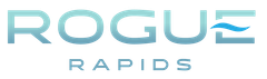 a blue and white logo for rogue rapids