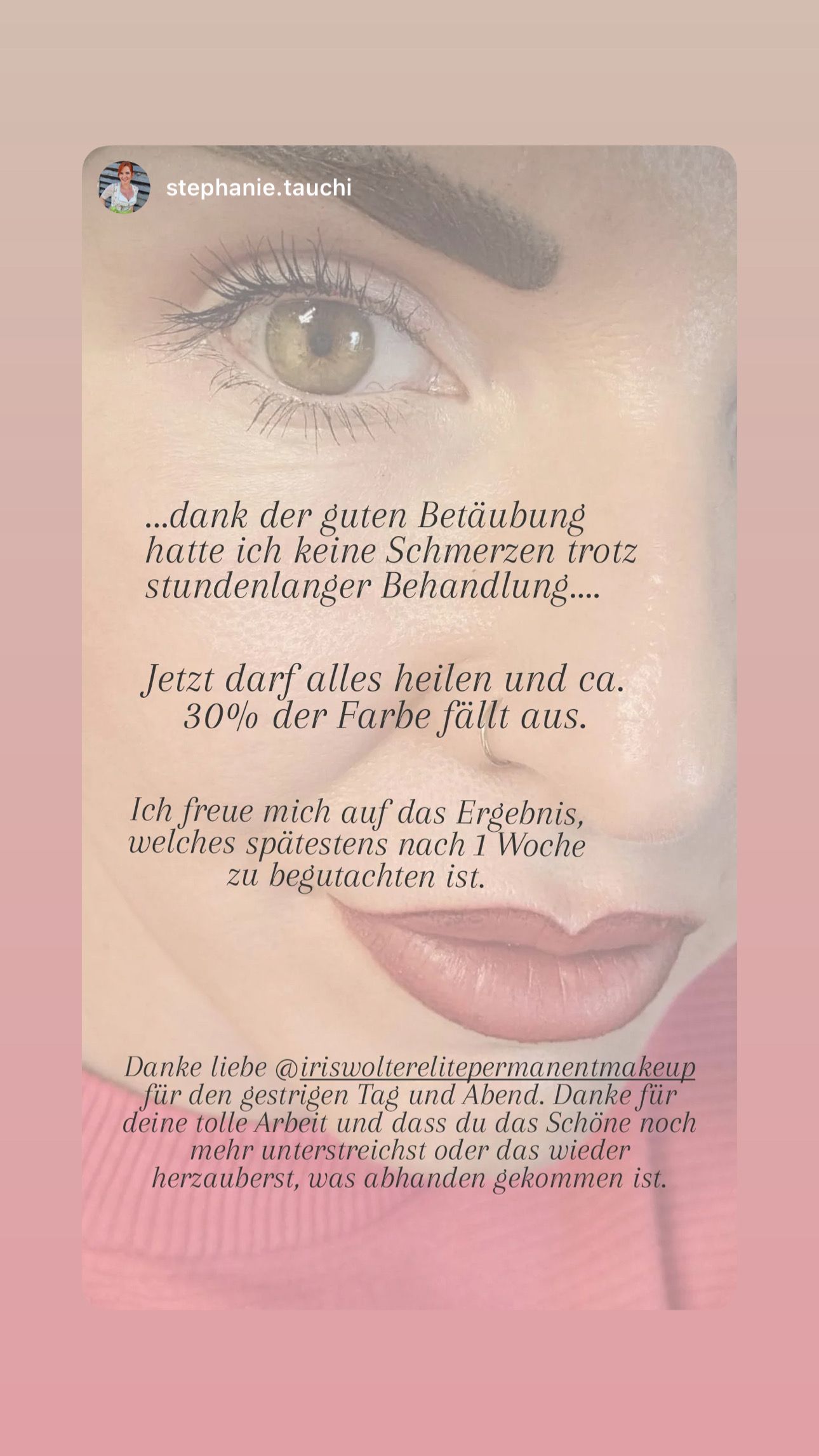 Kundenfeedback auf Instagram zum Elite Permanent Make-Up von Iris Wolter