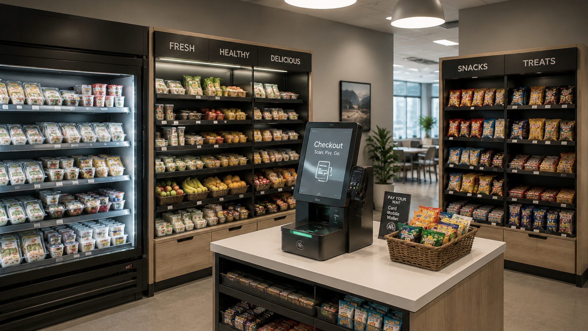 modern technology integration through a self-checkout machine in a micro-market