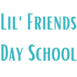 Turquoise text reading “Lil’ Friends Day School” on a white background