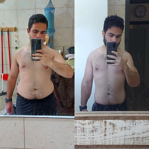 Dramatic weight loss and muscle gain achieved by a client through Yonatan Tyk expert coaching.
