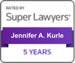 The logo for super lawyers jennifer a. kurle is purple and white.