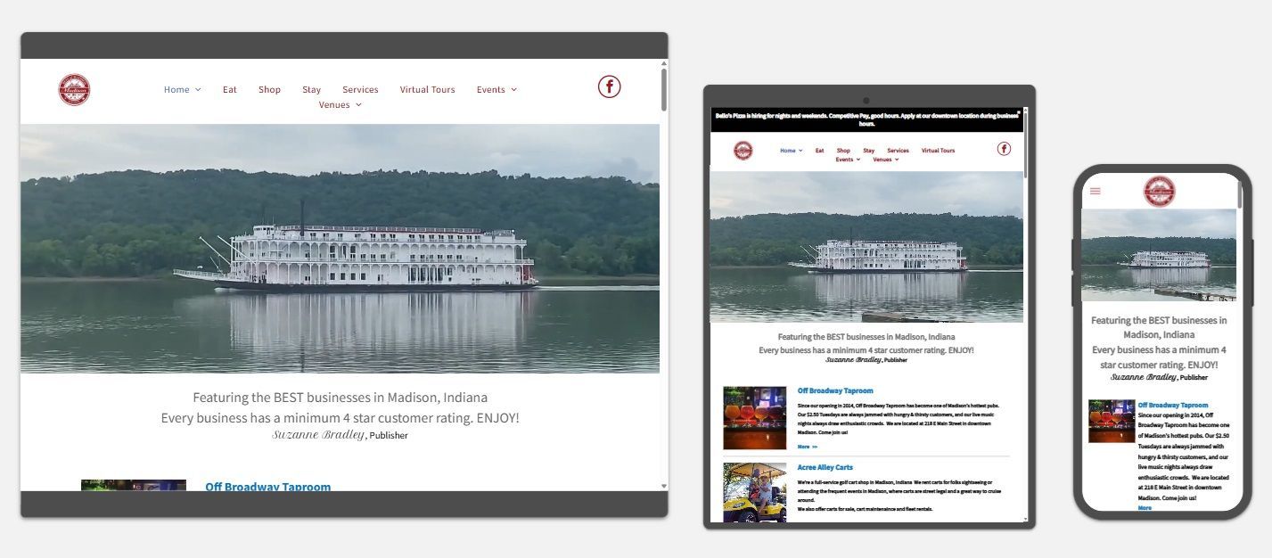 Website preview of the Best of Madison Guide, Madison Indiana
