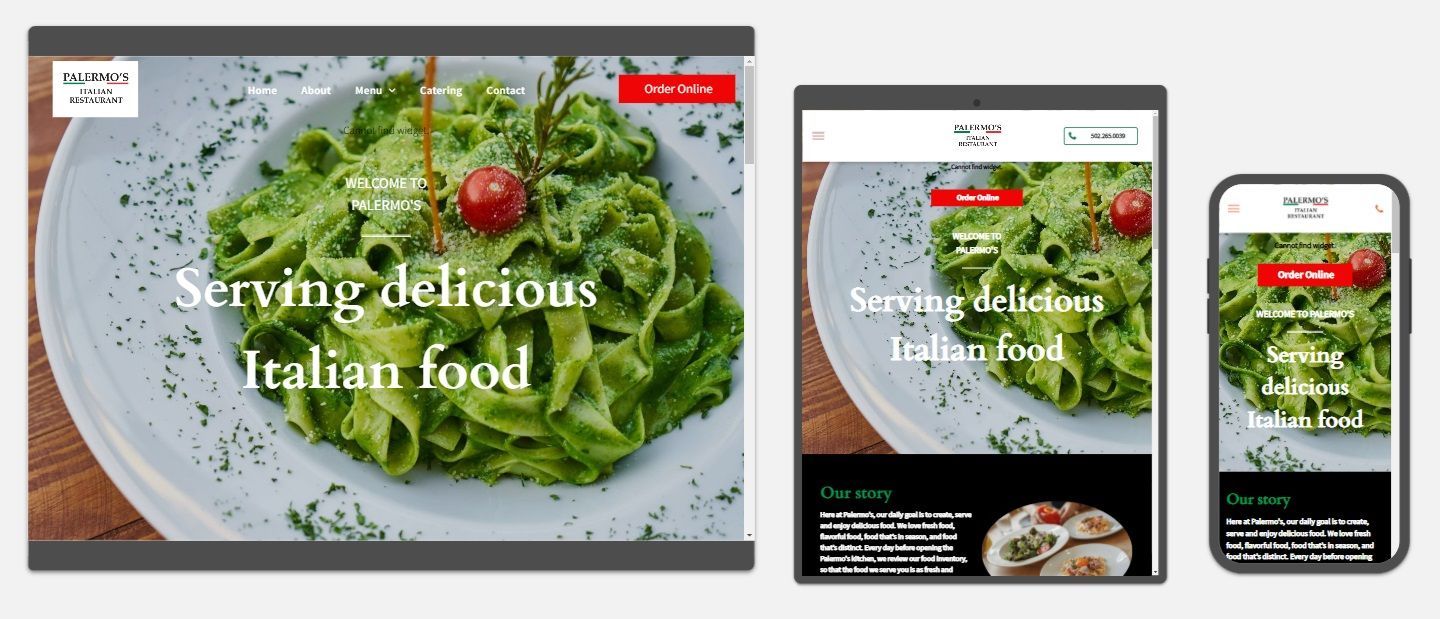 A preview of an Italian restaurant website, Palermo's in LaGrange, KY