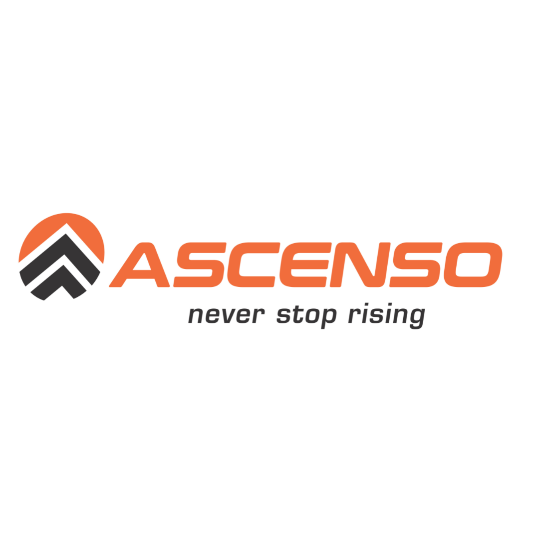 A logo for a company called ascenso that says never stop rising