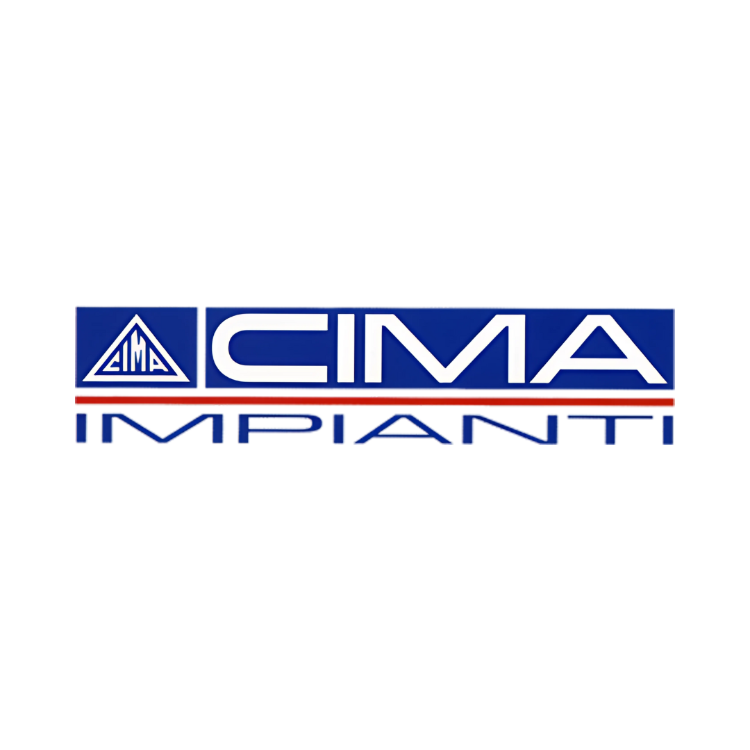 The cima impianti logo is blue and red on a white background.