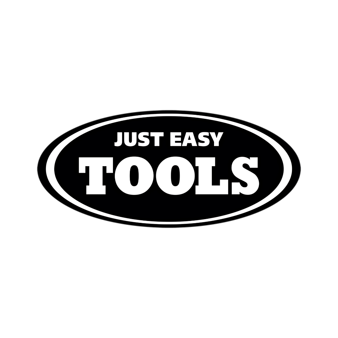 A black and white logo for just easy tools.