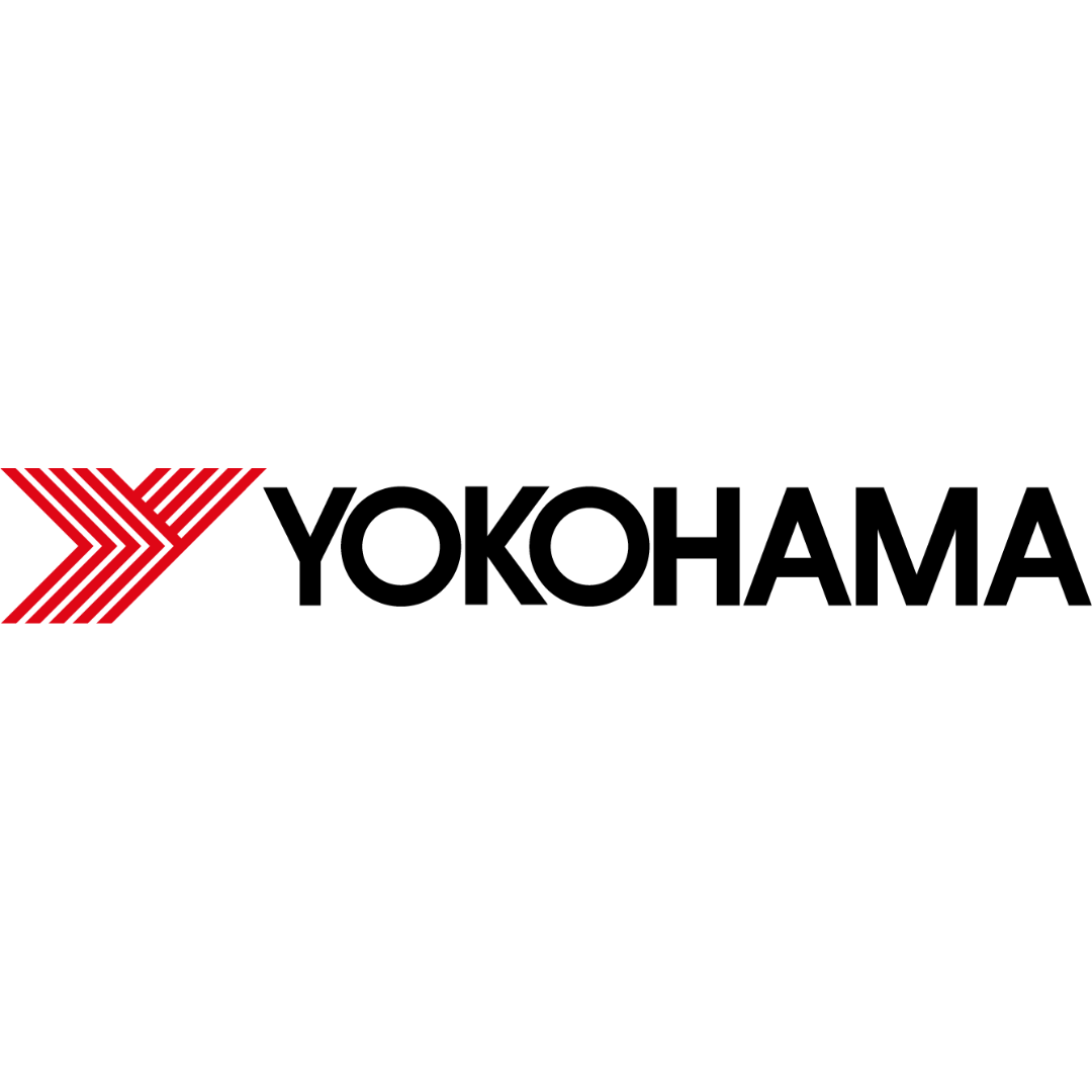 The logo for yokohama is black and red with a red arrow.