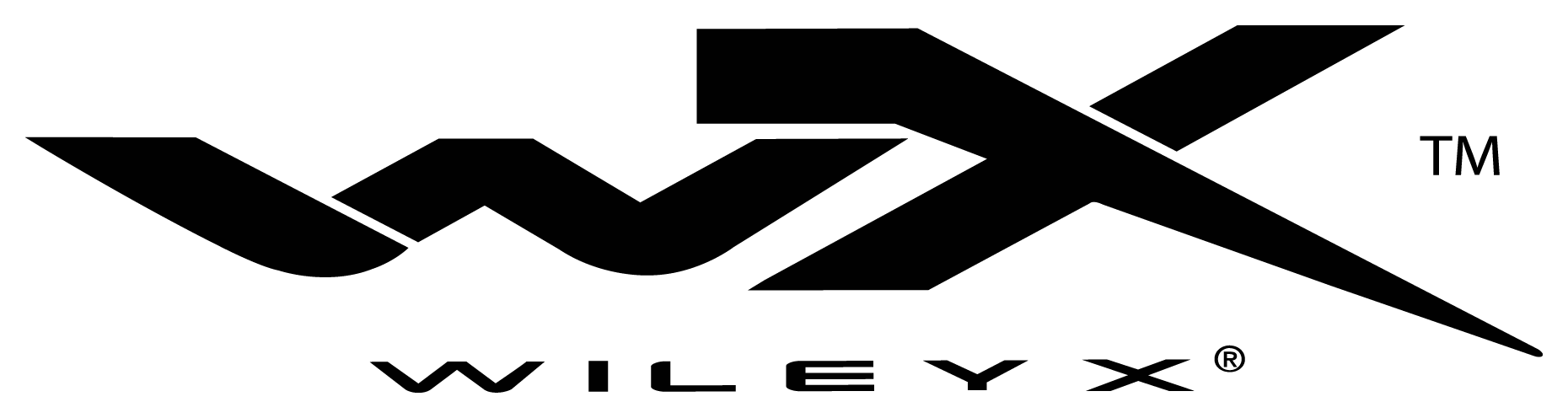 A black and white logo for wiley x on a white background.