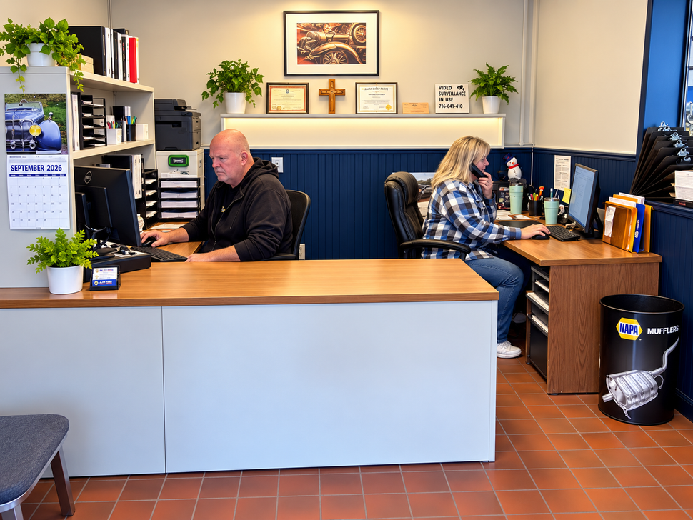 Bundy's Auto Repair technician and customer