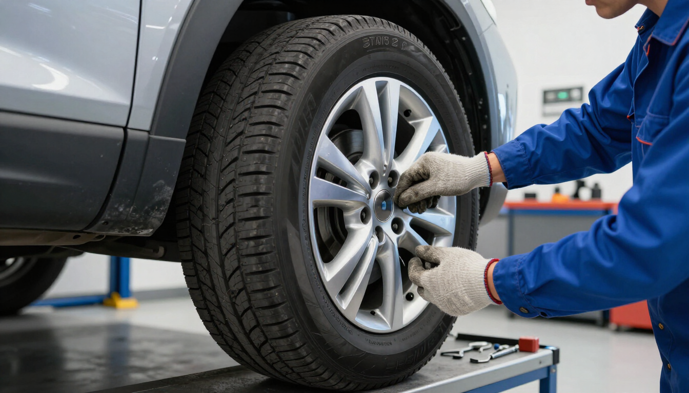 Wheel alignment and tire tread check