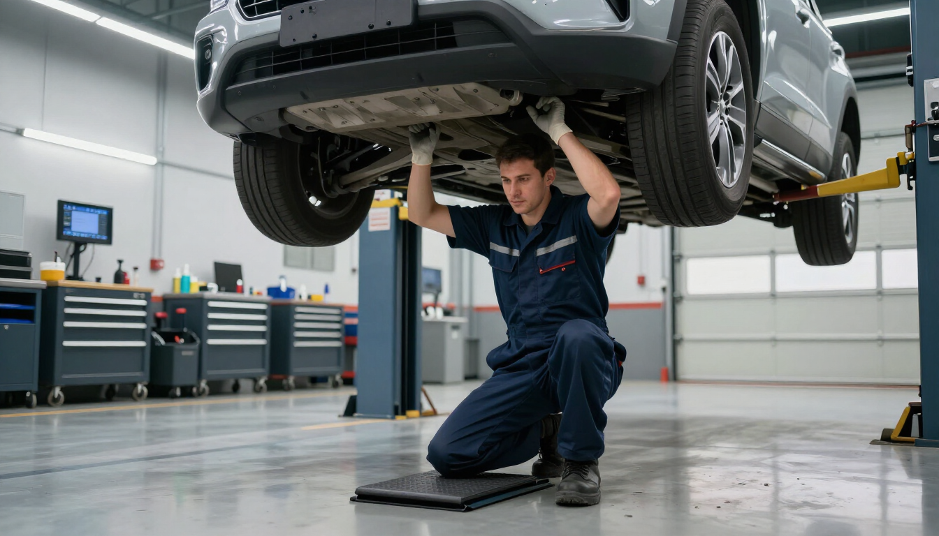 Mechanic performing oil change