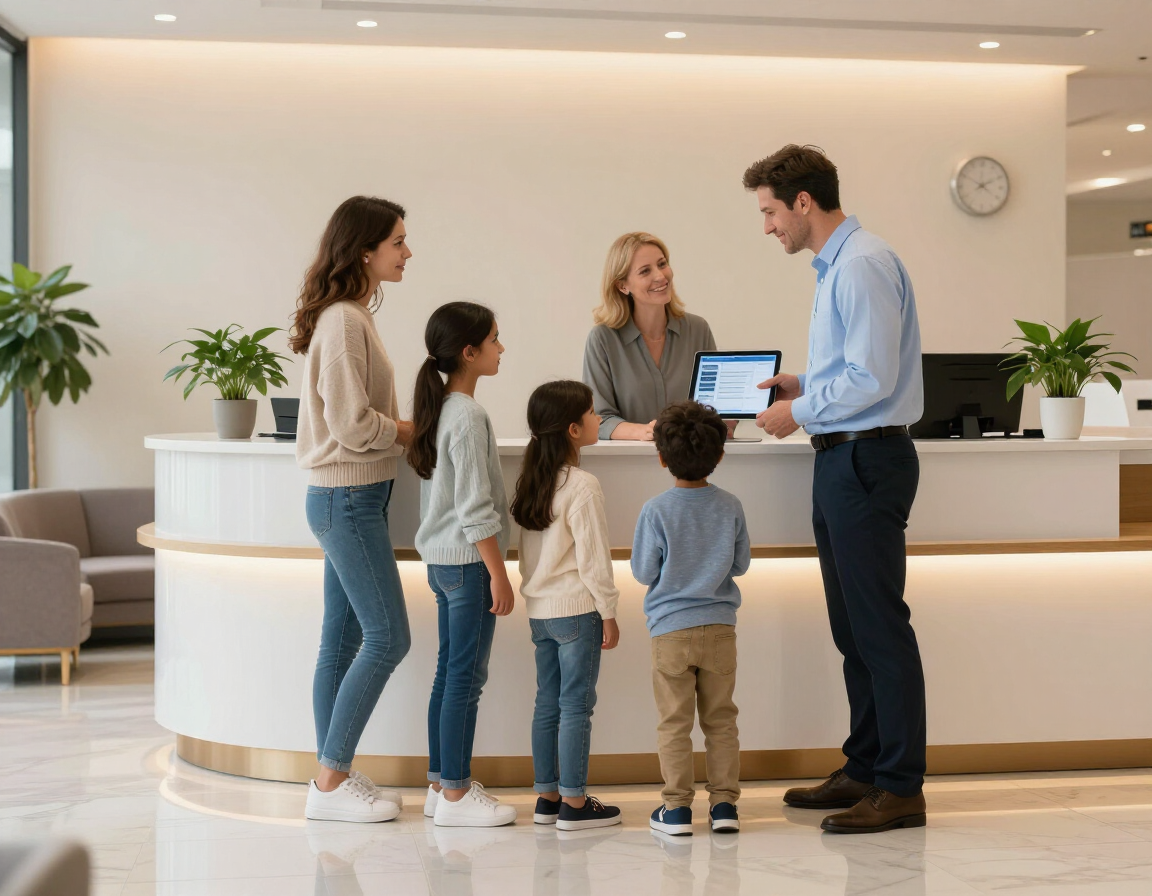 Family consulting at auto repair shop