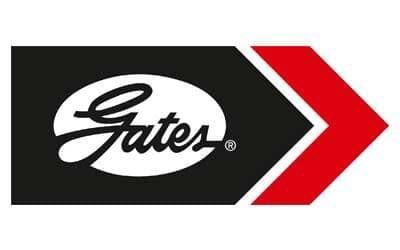 Logotipo de Gates en negro y rojo con forma de flecha que apunta hacia la derecha.