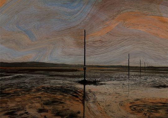 St Cuthbert's Way marker poles at Holy Island by MiE Fielding. Available as a limited edition print. From the book 'The Sound of a Landscape:The Northumberland Coast in art, sound and poetry. St Cuthbert's Way marker poles at Holy Island by MiE Fielding. Available as a limited edition print. From the book 'The Sound of a Landscape:The Northumberland Coast in art, sound and poetry.