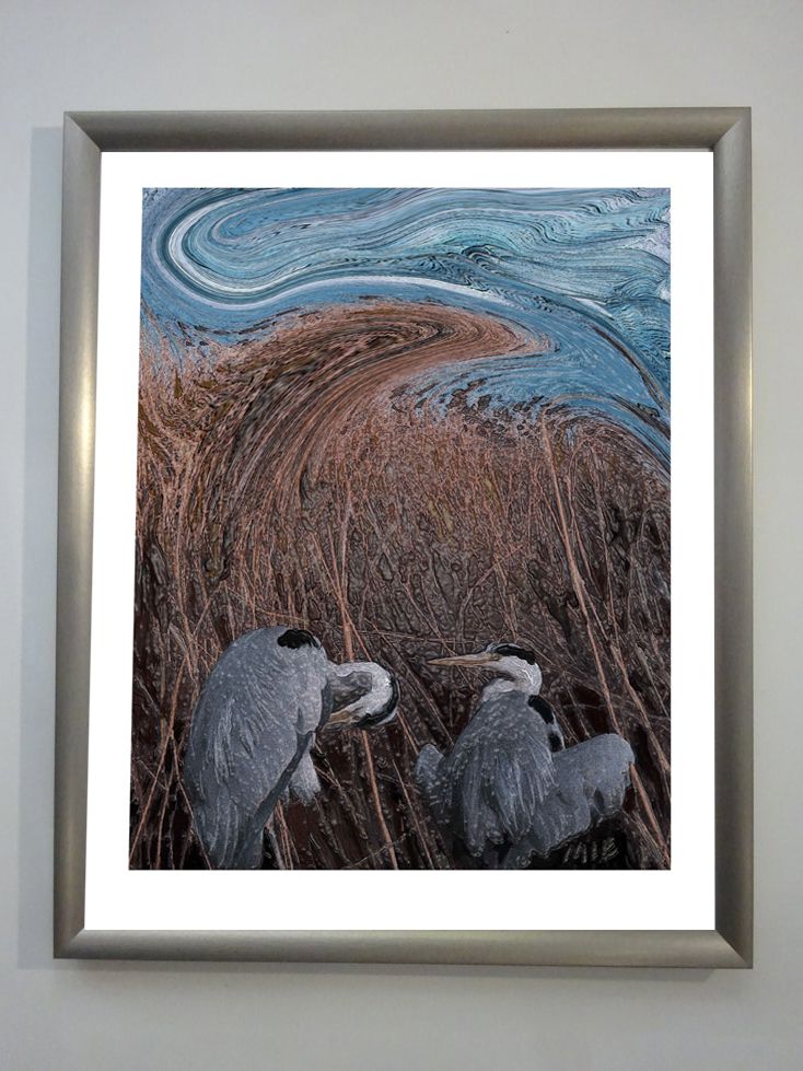Herons at Hauxley limited edition print by MiE Fielding Herons at Hauxley by MiE Fielding