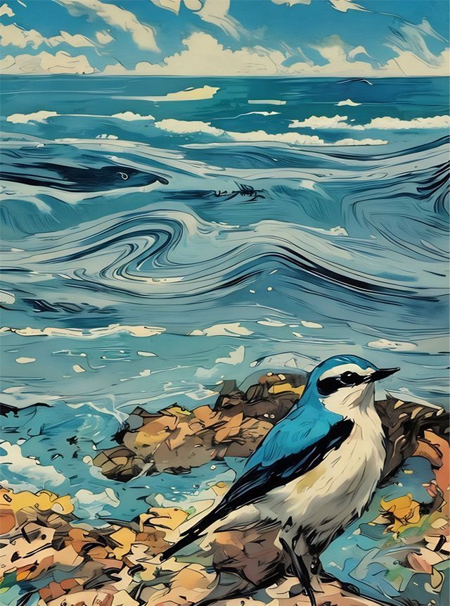 Painting of a male wheatear at Craster Northumberland by MiE Fielding