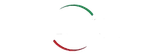 Logo astratto minimalista con pennellate curve verdi e rosse che formano un cerchio aperto su sfondo bianco.