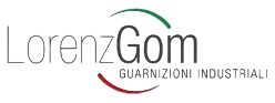 Logo LorenzGom con testo grigio e verde e un elemento decorativo curvo rosso-verde su sfondo bianco.