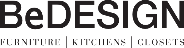 The logo for bedesign furniture , kitchens , closets.