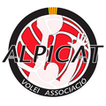 Alpicat Volei Associaci&oacute; volleyball club logo in red, white, and black with trophy emblem
