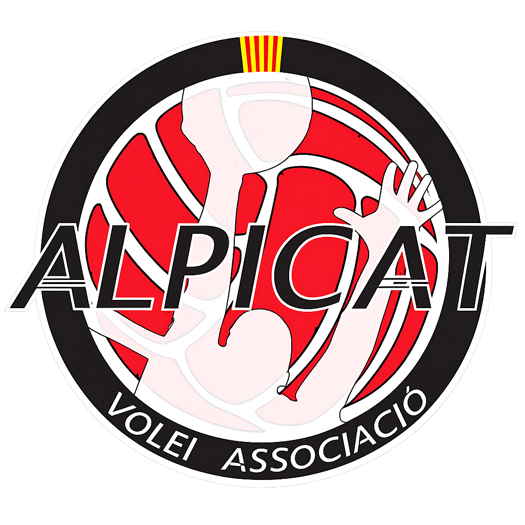 Alpicat Volei Associaci&oacute; volleyball club logo in red, white, and black with trophy emblem
