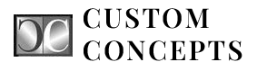 Custom Concepts logo with stylized gray CC icon and black text on white background