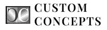 Custom Concepts logo with stylized gray CC icon and black text on white background