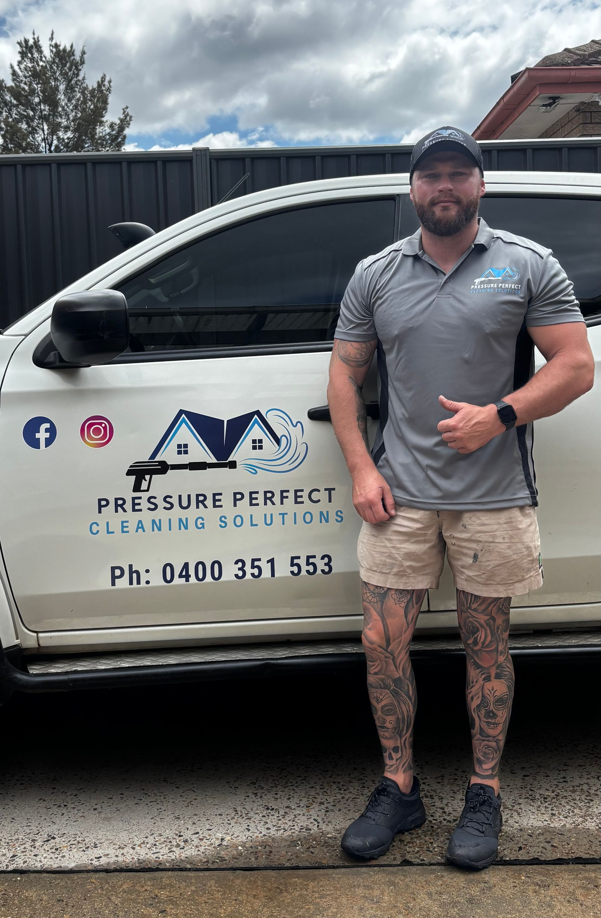 A Person Stands by a White Vehicle for Pressure Perfect Cleaning Solutions — Pressure Perfect Cleaning Solutions in Symonston, ACT