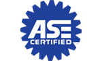 ASE certification logo in blue gear shape with white text and red accent | European Autowerks – Virginia Beach