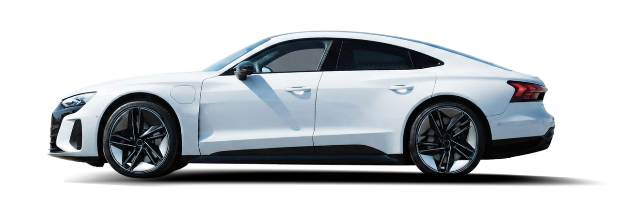 Side view of a white sports sedan with black wheels on a white background | European Autowerks – Virginia Beach