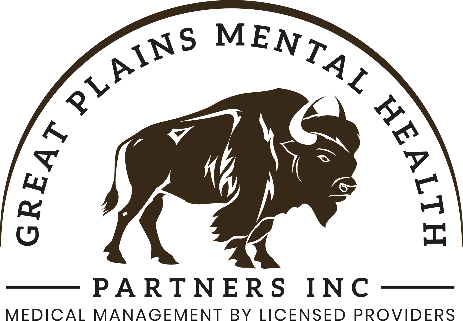 Great Plains Mental Health Partners Inc. logo with bison and tagline “Medical management by licensed providers”