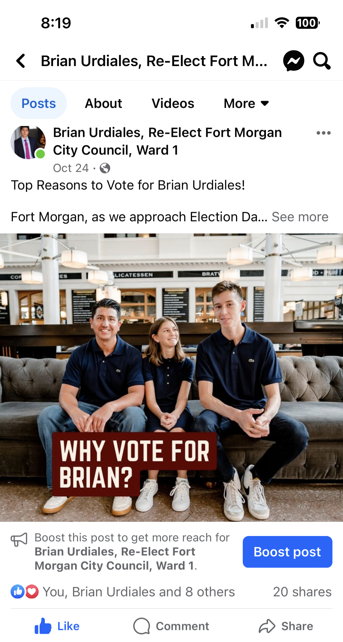 Campaign post for Brian Urdiales and Dylan M, showing two men with “WHY VOTE FOR BRIAN?” text overlay