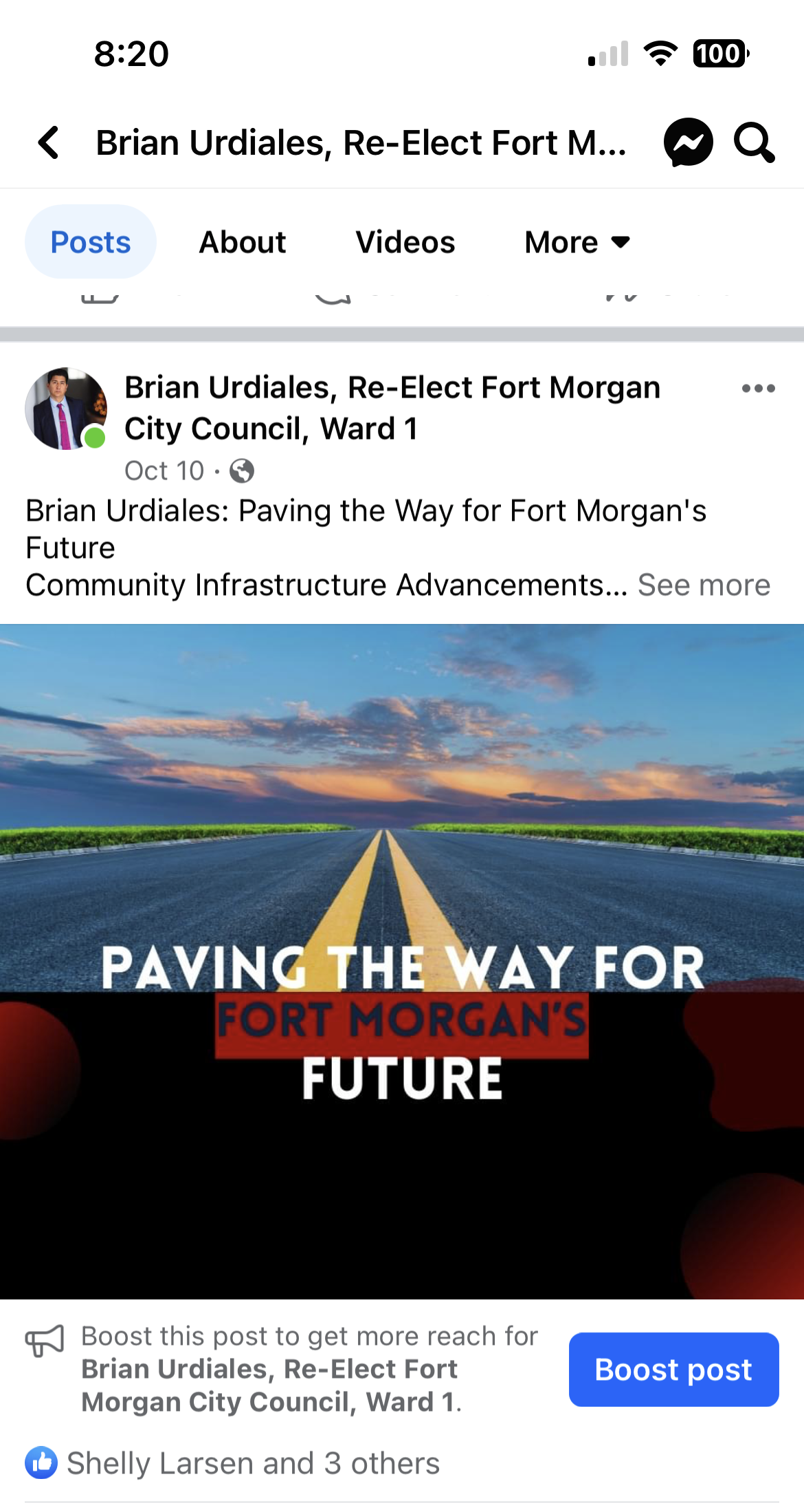 Fort Morgan road banner reading “Paving the way for Fort Morgan’s future” over a sunset landscape